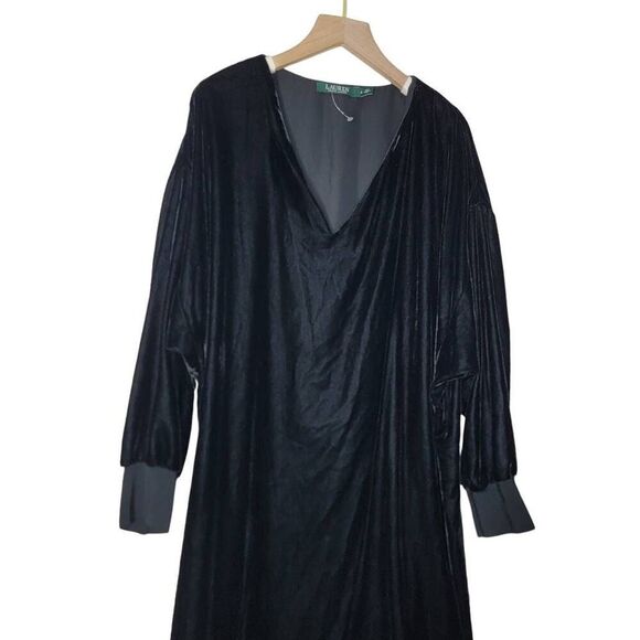 Lauren Ralph Lauren Dress Size 8 Black Dolman Sleeve Velvet - Picture 2 of 6